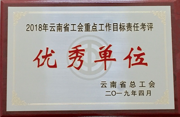 云南NG体育集团工会荣获 “2018年度云南省工会重点工作目标责任考评优秀单位”