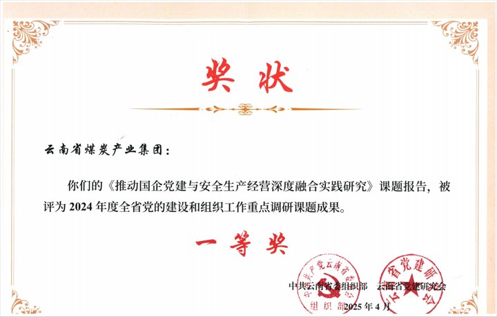 云南企业唯一！云煤集团荣获全省党的建设和组织工作课题研究一等奖